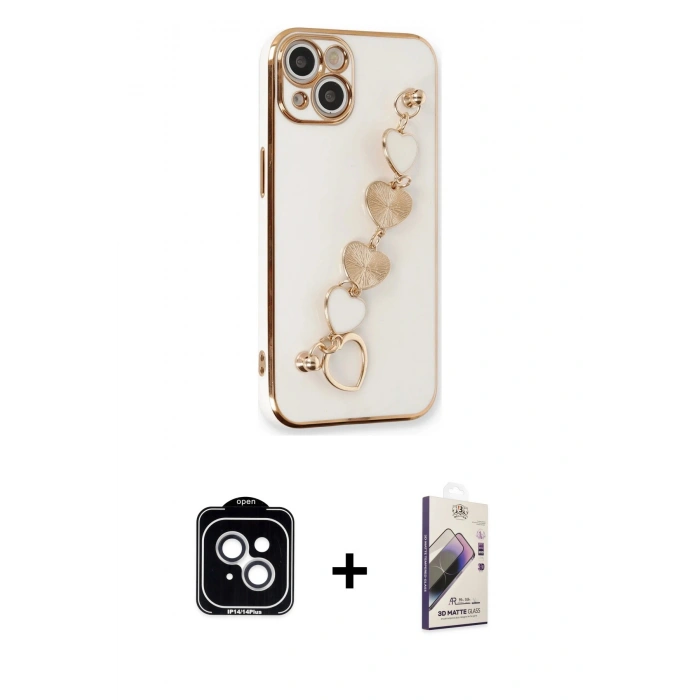 MARSİLYAN™- iPhone 14 Kılıf Nova Işık Prime - Siyah Bilvis 3D Mat Cam Ekran Koruyucu + PVD Metal Kamera Lens - GS