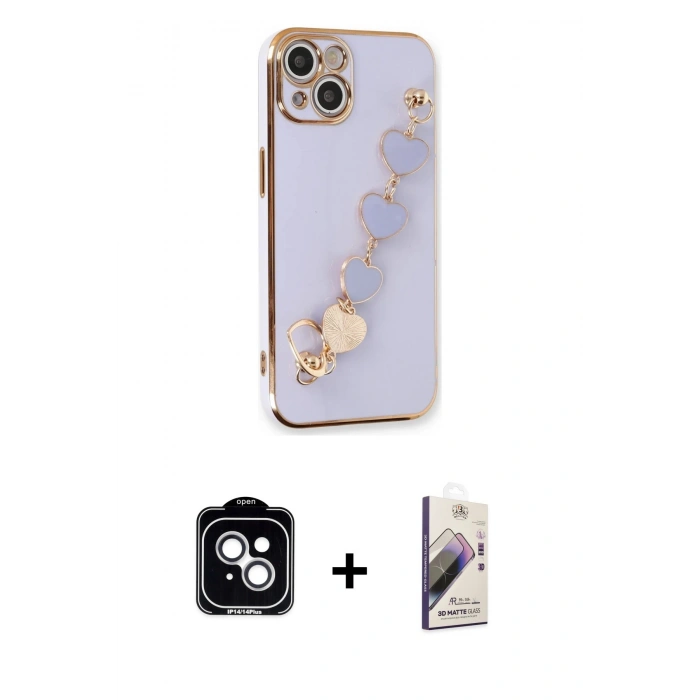 MARSİLYAN™- iPhone 14 Kılıf Nova Işık Prime - Siyah Bilvis 3D Mat Cam Ekran Koruyucu + PVD Metal Kamera Lens - GS