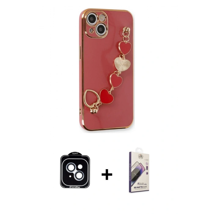 MARSİLYAN™- iPhone 14 Kılıf Nova Işık Prime - Siyah Bilvis 3D Mat Cam Ekran Koruyucu + PVD Metal Kamera Lens - MI