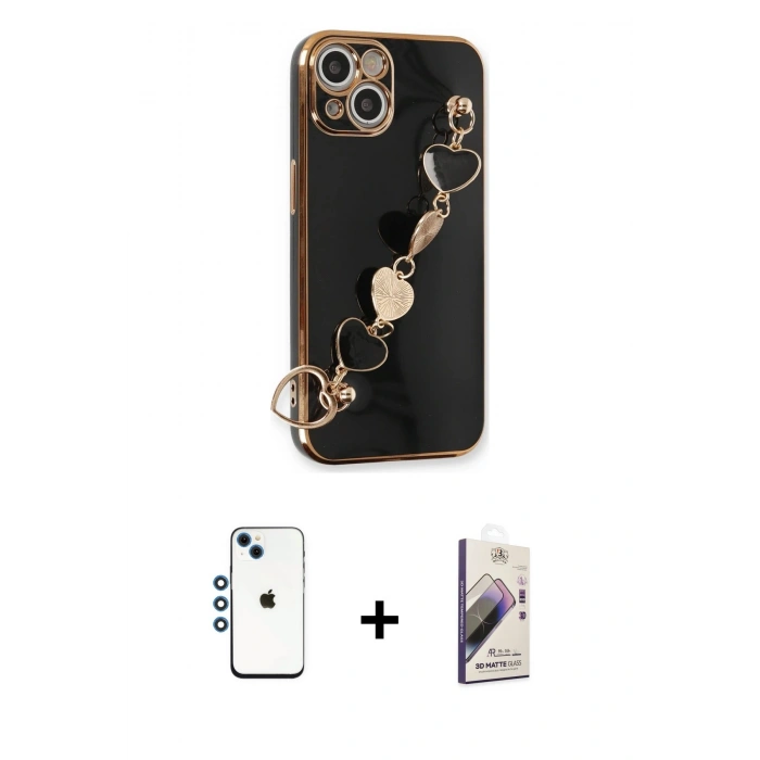 MARSİLYAN™- iPhone 14 Kılıf Nova Işık Prime - Siyah Bilvis 3D Mat Cam Ekran Koruyucu + Shine Kamera Lens - MI