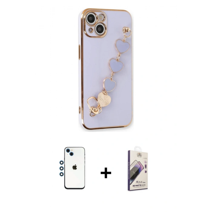 MARSİLYAN™- iPhone 14 Kılıf Nova Işık Prime - Siyah Bilvis 3D Mat Cam Ekran Koruyucu + Shine Kamera Lens - MI