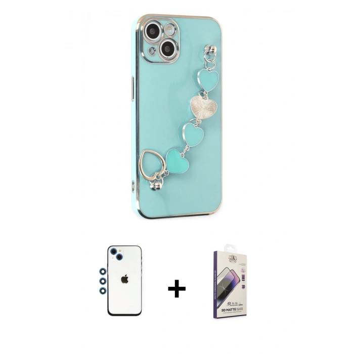 MARSİLYAN™- iPhone 14 Kılıf Nova Işık Prime - Siyah Bilvis 3D Mat Cam Ekran Koruyucu + Shine Kamera Lens - MI