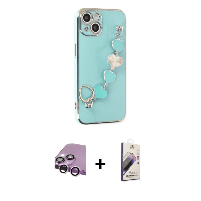 MARSİLYAN™- iPhone 14 Kılıf Nova Işık Prime - Siyah Bilvis 3D Mat Cam Ekran Koruyucu + Mor Raze Metal Kamera Lens