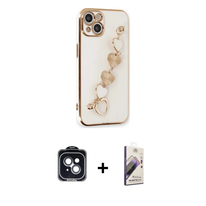 MARSİLYAN™- iPhone 14 Kılıf Nova Işık Prime - Siyah Bilvis 3D Mat Cam Ekran Koruyucu + PVD Metal Kamera Lens - SH