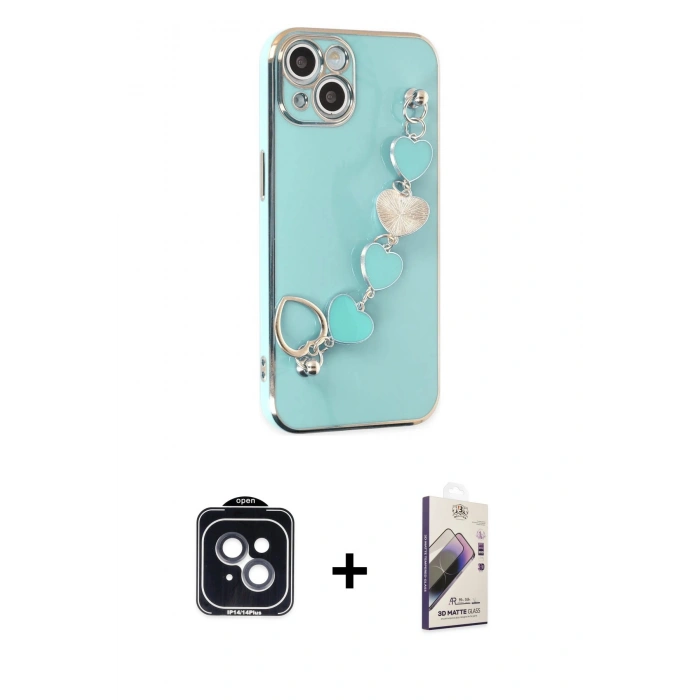 MARSİLYAN™- iPhone 14 Kılıf Nova Işık Prime - Siyah Bilvis 3D Mat Cam Ekran Koruyucu + PVD Metal Kamera Lens - SH