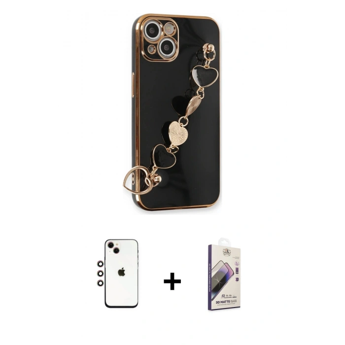 MARSİLYAN™- iPhone 14 Kılıf Nova Işık Prime - Siyah Bilvis 3D Mat Cam Ekran Koruyucu + Shine Kamera Lens - GI