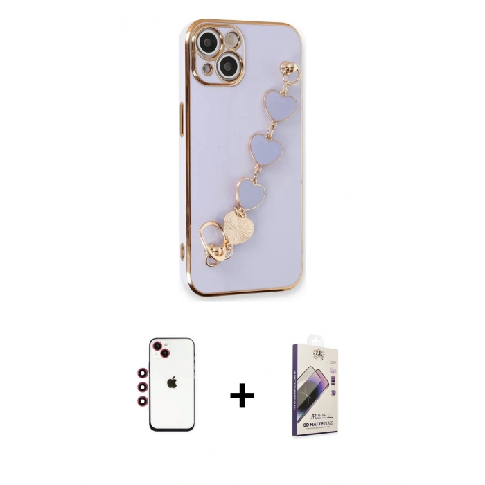 MARSİLYAN™- iPhone 14 Kılıf Nova Işık Prime - Siyah Bilvis 3D Mat Cam Ekran Koruyucu + Shine Kamera Lens - KI