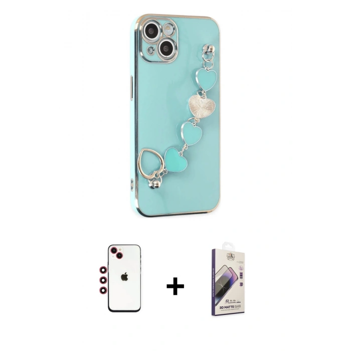 MARSİLYAN™- iPhone 14 Kılıf Nova Işık Prime - Siyah Bilvis 3D Mat Cam Ekran Koruyucu + Shine Kamera Lens - KI