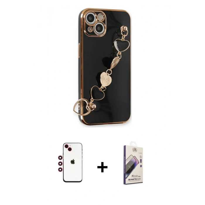MARSİLYAN™- iPhone 14 Kılıf Nova Işık Prime - Siyah Bilvis 3D Mat Cam Ekran Koruyucu + Shine Kamera Lens - KI