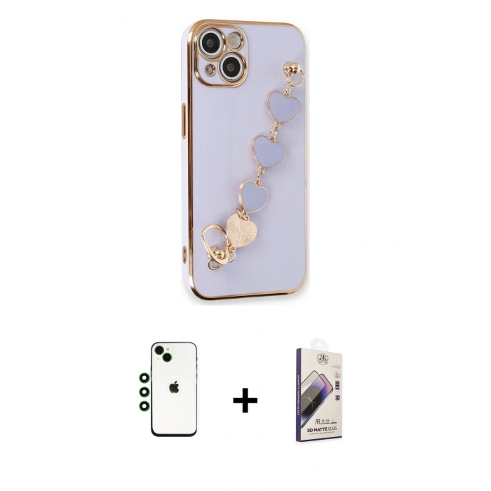MARSİLYAN™- iPhone 14 Kılıf Nova Işık Prime - Siyah Bilvis 3D Mat Cam Ekran Koruyucu + Shine Kamera Lens - YL