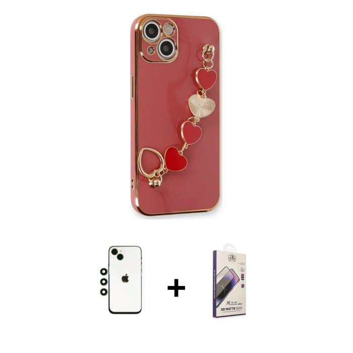 MARSİLYAN™- iPhone 14 Kılıf Nova Işık Prime - Siyah Bilvis 3D Mat Cam Ekran Koruyucu + Shine Kamera Lens - YL