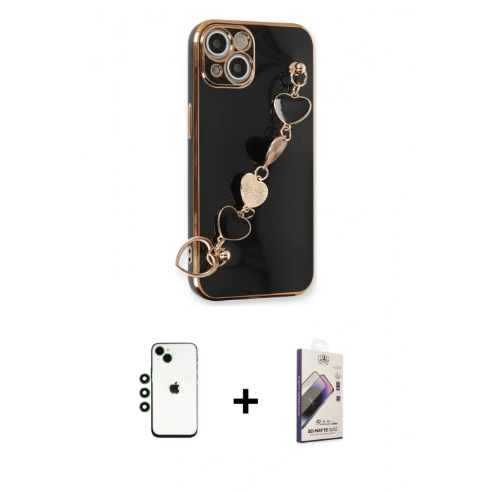 MARSİLYAN™- iPhone 14 Kılıf Nova Işık Prime - Siyah Bilvis 3D Mat Cam Ekran Koruyucu + Shine Kamera Lens - YL