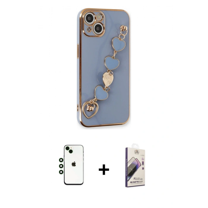 MARSİLYAN™- iPhone 14 Kılıf Nova Işık Prime - Siyah Bilvis 3D Mat Cam Ekran Koruyucu + Shine Kamera Lens - YL