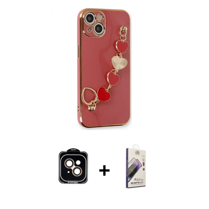 MARSİLYAN™- iPhone 14 Kılıf Nova Işık Prime - Siyah Bilvis 3D Mat Cam Ekran Koruyucu + PVD Metal Kamera Lens - TU