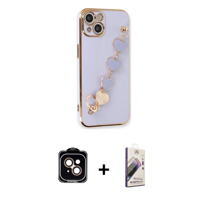 MARSİLYAN™- iPhone 14 Kılıf Nova Işık Prime - Siyah Bilvis 3D Mat Cam Ekran Koruyucu + PVD Metal Kamera Lens - TU