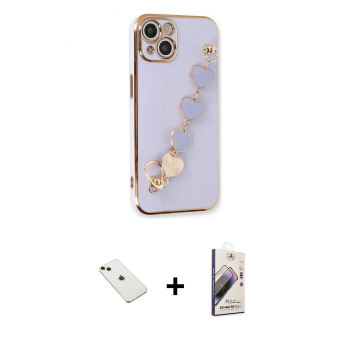 MARSİLYAN™- iPhone 14 Kılıf Nova Işık Prime - Siyah Bilvis 3D Mat Cam Ekran Koruyucu + Diamond Kamera Lens - YL