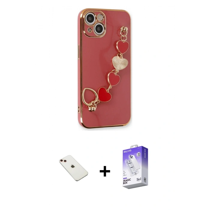 MARSİLYAN™- iPhone 14 Kılıf Nova Işık Prime - Siyah Bilvis 5in1 3D Magic Cam Ekran Koruyucu + Diamond Kamera Lens - KI