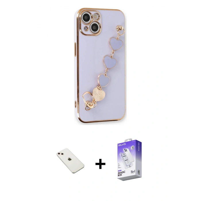 MARSİLYAN™- iPhone 14 Kılıf Nova Işık Prime - Siyah Bilvis 5in1 3D Magic Cam Ekran Koruyucu + Diamond Kamera Lens - PE