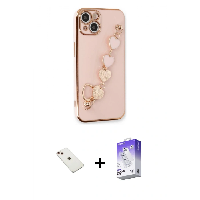 MARSİLYAN™- iPhone 14 Kılıf Nova Işık Prime - Siyah Bilvis 5in1 3D Magic Cam Ekran Koruyucu + Diamond Kamera Lens - KI