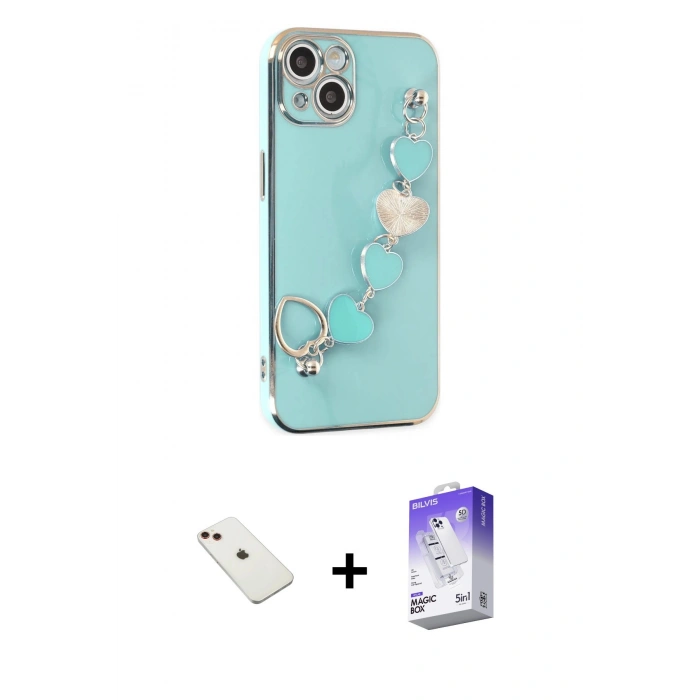 MARSİLYAN™- iPhone 14 Kılıf Nova Işık Prime - Siyah Bilvis 5in1 3D Magic Cam Ekran Koruyucu + Diamond Kamera Lens - KI