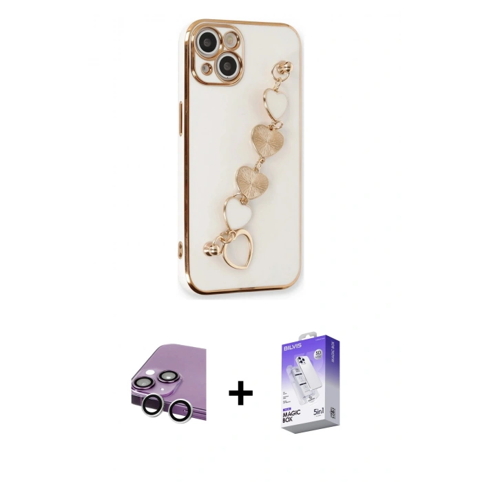 MARSİLYAN™- iPhone 14 Kılıf Nova Işık Prime - Siyah Bilvis 5in1 3D Magic Cam Ekran Koruyucu + Raze Metal Kamera Lens - GS