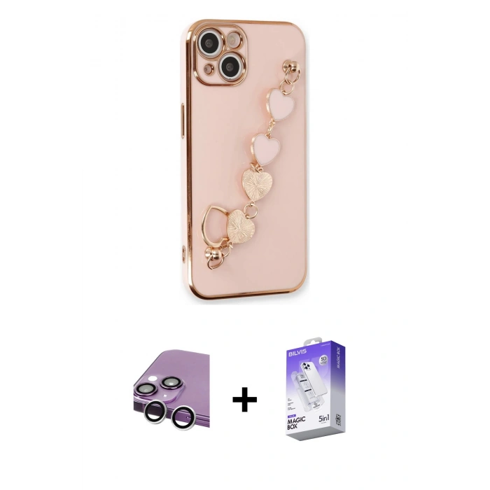 MARSİLYAN™- iPhone 14 Kılıf Nova Işık Prime - Siyah Bilvis 5in1 3D Magic Cam Ekran Koruyucu + Raze Metal Kamera Lens - GS