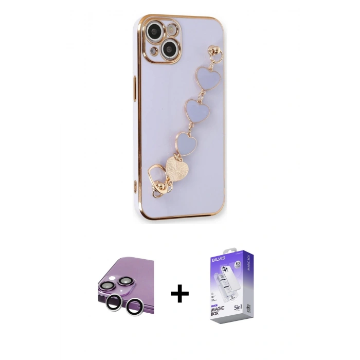 MARSİLYAN™- iPhone 14 Kılıf Nova Işık Prime - Siyah Bilvis 5in1 3D Magic Cam Ekran Koruyucu + Raze Metal Kamera Lens - GS