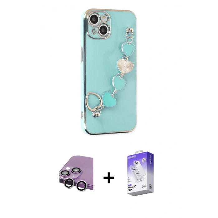 MARSİLYAN™- iPhone 14 Kılıf Nova Işık Prime - Siyah Bilvis 5in1 3D Magic Cam Ekran Koruyucu + Raze Metal Kamera Lens - GS