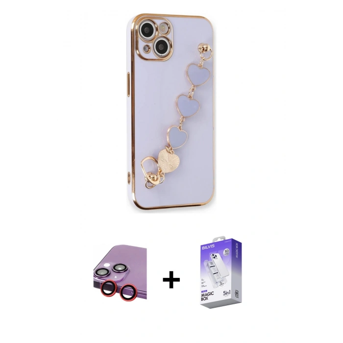 MARSİLYAN™- iPhone 14 Kılıf Nova Işık Prime - Siyah Bilvis 5in1 3D Magic Cam Ekran Koruyucu + Raze Metal Kamera Lens - KI
