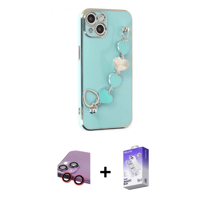 MARSİLYAN™- iPhone 14 Kılıf Nova Işık Prime - Siyah Bilvis 5in1 3D Magic Cam Ekran Koruyucu + Raze Metal Kamera Lens - KI