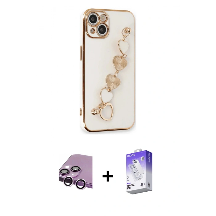 MARSİLYAN™- iPhone 14 Kılıf Nova Işık Prime - Siyah Bilvis 5in1 3D Magic Cam Ekran Koruyucu + Raze Metal Kamera Lens - MR