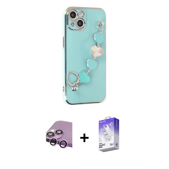 MARSİLYAN™- iPhone 14 Kılıf Nova Işık Prime - Siyah Bilvis 5in1 3D Magic Cam Ekran Koruyucu + Raze Metal Kamera Lens - MR