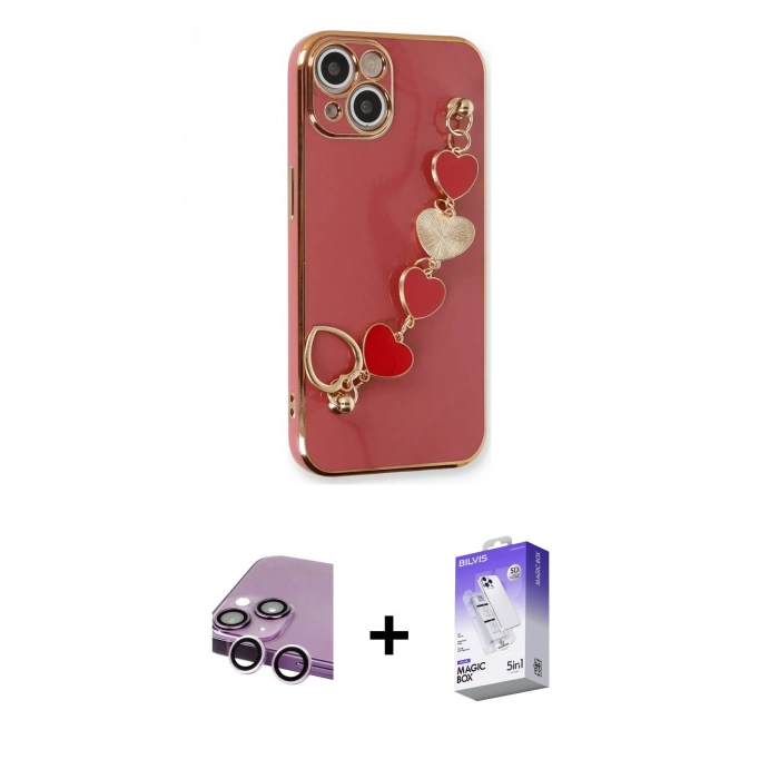 MARSİLYAN™- iPhone 14 Kılıf Nova Işık Prime - Siyah Bilvis 5in1 3D Magic Cam Ekran Koruyucu + Raze Metal Kamera Lens - MR
