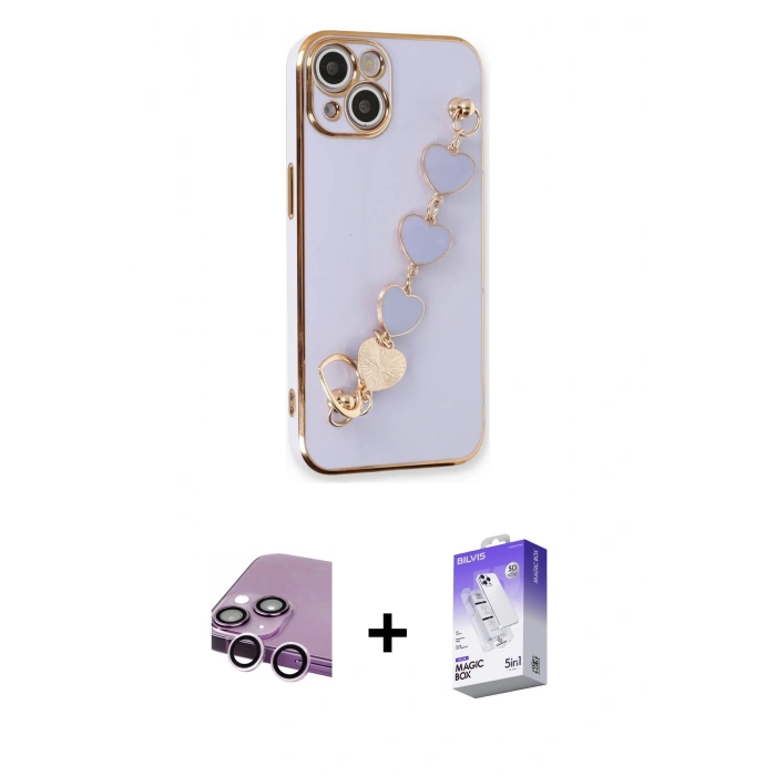MARSİLYAN™- iPhone 14 Kılıf Nova Işık Prime - Siyah Bilvis 5in1 3D Magic Cam Ekran Koruyucu + Raze Metal Kamera Lens - MR