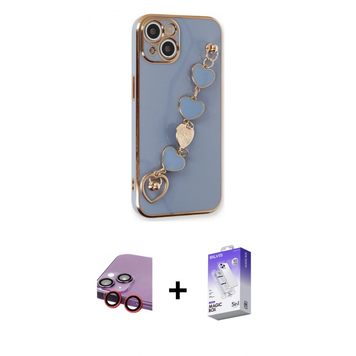 MARSİLYAN™- iPhone 14 Kılıf Nova Işık Prime - Siyah Bilvis 5in1 3D Magic Cam Ekran Koruyucu + Raze Metal Kamera Lens - KI