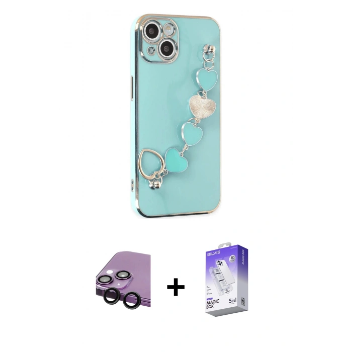 MARSİLYAN™- iPhone 14 Kılıf Nova Işık Prime - Siyah Bilvis 5in1 3D Magic Cam Ekran Koruyucu + Raze Metal Kamera Lens - SH