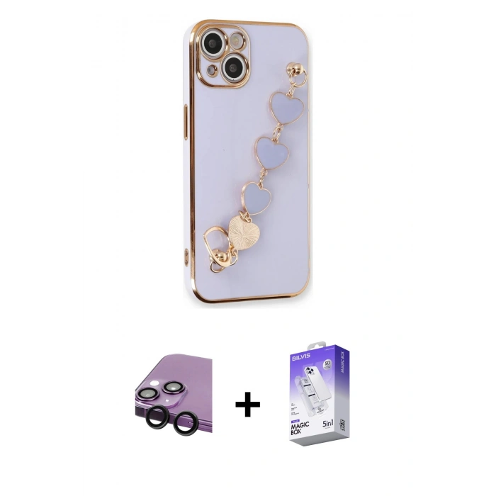 MARSİLYAN™- iPhone 14 Kılıf Nova Işık Prime - Siyah Bilvis 5in1 3D Magic Cam Ekran Koruyucu + Raze Metal Kamera Lens - SH
