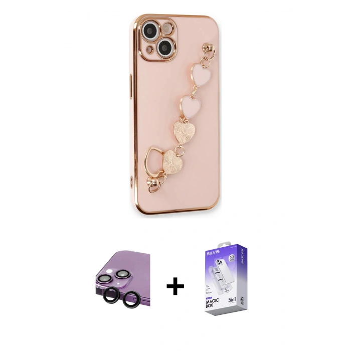 MARSİLYAN™- iPhone 14 Kılıf Nova Işık Prime - Siyah Bilvis 5in1 3D Magic Cam Ekran Koruyucu + Raze Metal Kamera Lens - SH