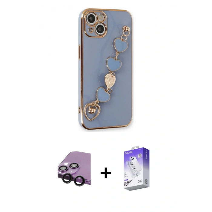 MARSİLYAN™- iPhone 14 Kılıf Nova Işık Prime - Siyah Bilvis 5in1 3D Magic Cam Ekran Koruyucu + Raze Metal Kamera Lens - SH
