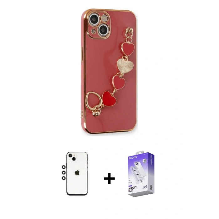 MARSİLYAN™- iPhone 14 Kılıf Nova Işık Prime - Siyah Bilvis 5in1 3D Magic Cam Ekran Koruyucu + Shine Kamera Lens - GS