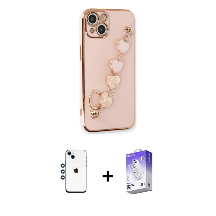 MARSİLYAN™- iPhone 14 Kılıf Nova Işık Prime - Siyah Bilvis 5in1 3D Magic Cam Ekran Koruyucu + Shine Kamera Lens - MI