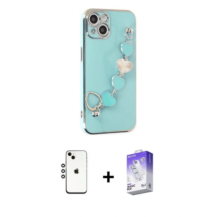 MARSİLYAN™- iPhone 14 Kılıf Nova Işık Prime - Siyah Bilvis 5in1 3D Magic Cam Ekran Koruyucu + Shine Kamera Lens - GS