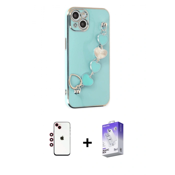 MARSİLYAN™- iPhone 14 Kılıf Nova Işık Prime - Siyah Bilvis 5in1 3D Magic Cam Ekran Koruyucu + Shine Kamera Lens - KI