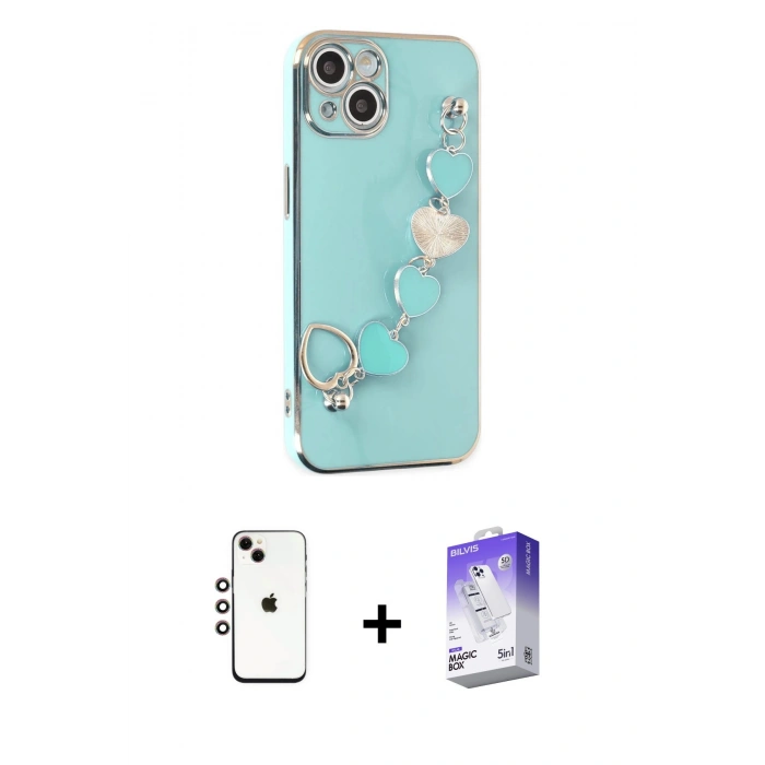 MARSİLYAN™- iPhone 14 Kılıf Nova Işık Prime - Siyah Bilvis 5in1 3D Magic Cam Ekran Koruyucu + Shine Kamera Lens - GI