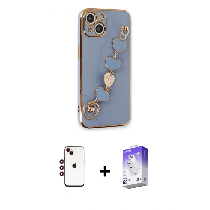 MARSİLYAN™- iPhone 14 Kılıf Nova Işık Prime - Siyah Bilvis 5in1 3D Magic Cam Ekran Koruyucu + Shine Kamera Lens - KI