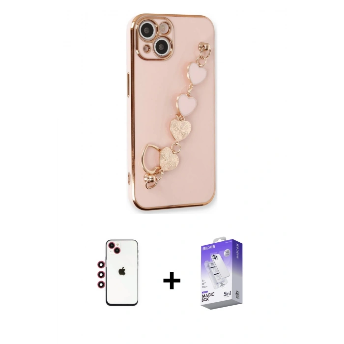 MARSİLYAN™- iPhone 14 Kılıf Nova Işık Prime - Siyah Bilvis 5in1 3D Magic Cam Ekran Koruyucu + Shine Kamera Lens - KI