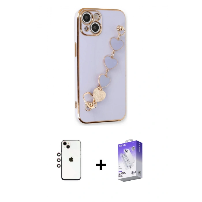 MARSİLYAN™- iPhone 14 Kılıf Nova Işık Prime - Siyah Bilvis 5in1 3D Magic Cam Ekran Koruyucu + Shine Kamera Lens - GI