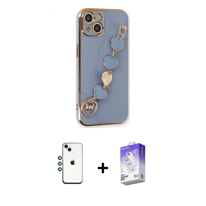 MARSİLYAN™- iPhone 14 Kılıf Nova Işık Prime - Siyah Bilvis 5in1 3D Magic Cam Ekran Koruyucu + Shine Kamera Lens - MI