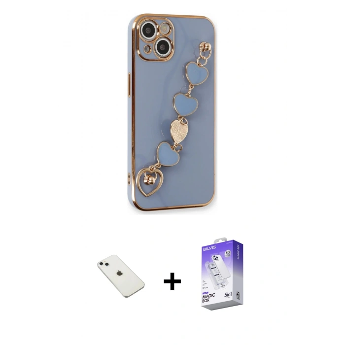 MARSİLYAN™- iPhone 14 Kılıf Nova Işık Prime - Siyah Bilvis 5in1 3D Magic Cam Ekran Koruyucu + Sierra Blue Diamond Kamera Lens
