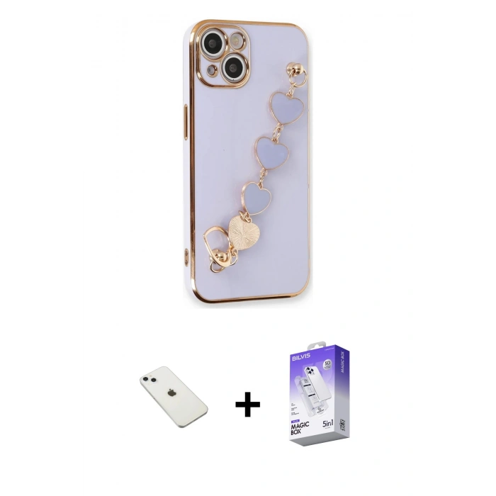 MARSİLYAN™- iPhone 14 Kılıf Nova Işık Prime - Siyah Bilvis 5in1 3D Magic Cam Ekran Koruyucu + Sierra Blue Diamond Kamera Lens